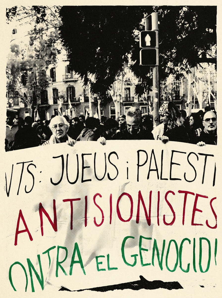 Jewish anti-zionist activists at a protest holding a banner reading Jews for Palestinian Liberation
